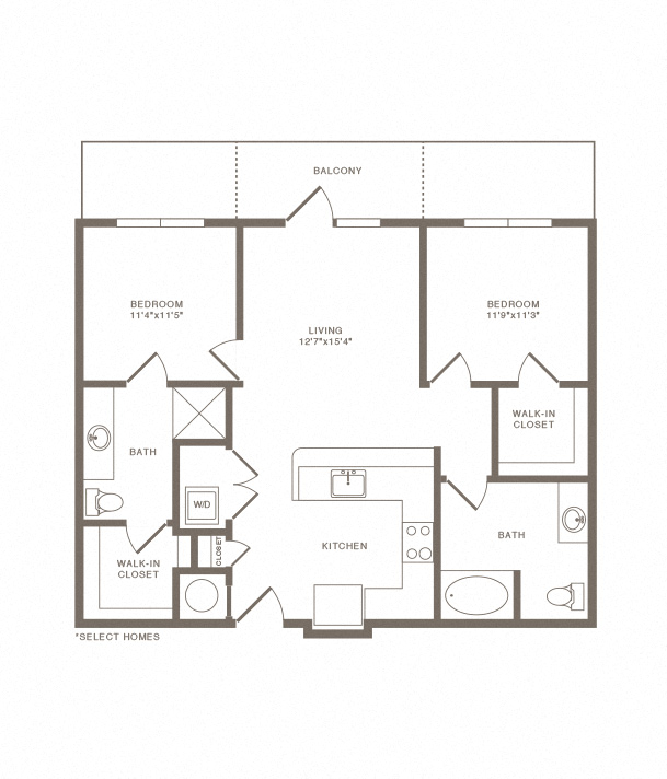 Floor plan for 2 beds, 2 baths, 1062 sqft